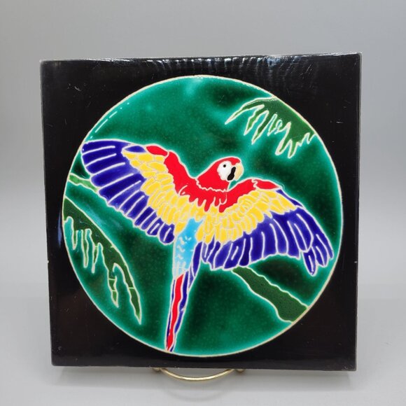 Handcrafted Ceramic Wall Tile Trivet Parrot Macaw Colorful Vibrant - Picture 1 of 6